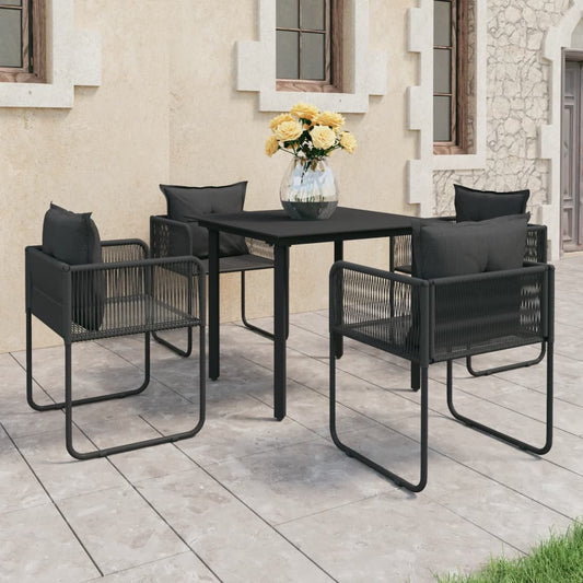 5-tlg. Garten-Essgruppe PVC Rattan Schwarz
