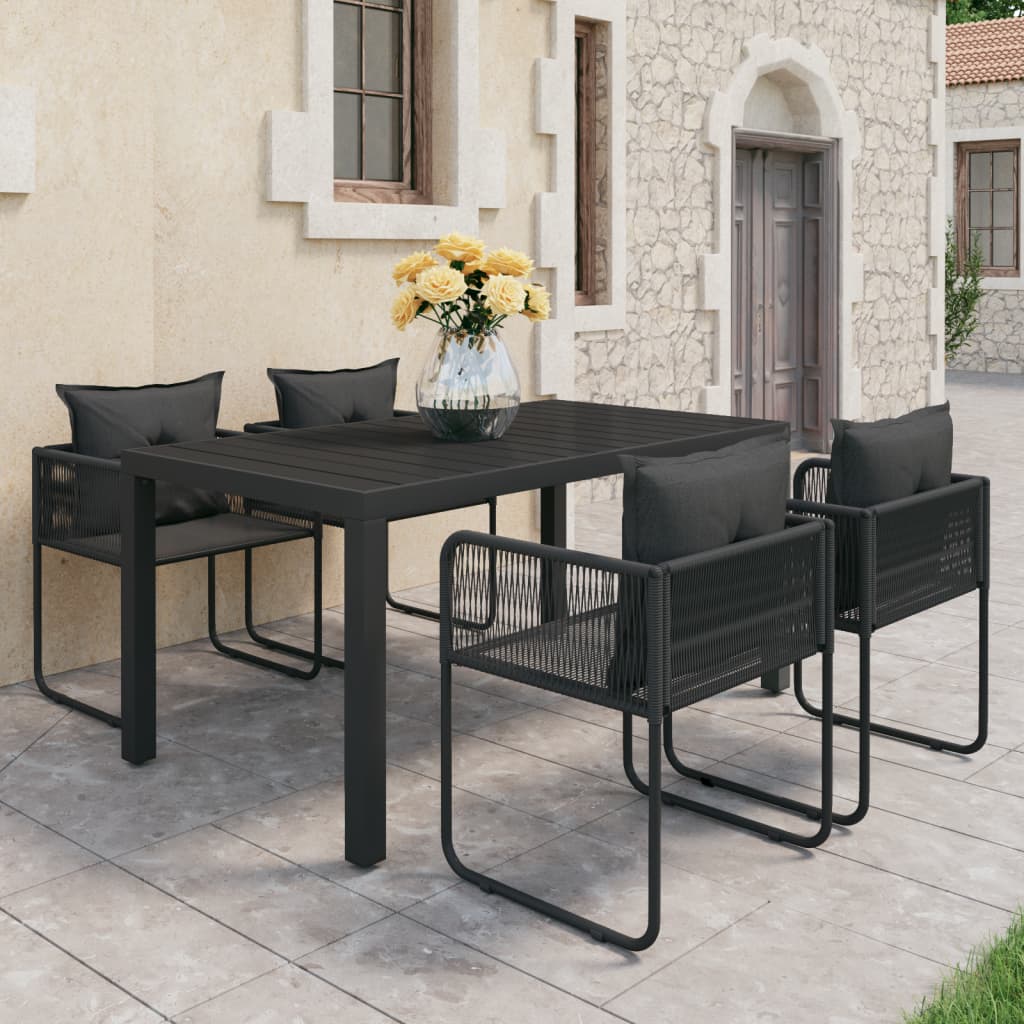 5-tlg. Garten-Essgruppe PVC Rattan Schwarz