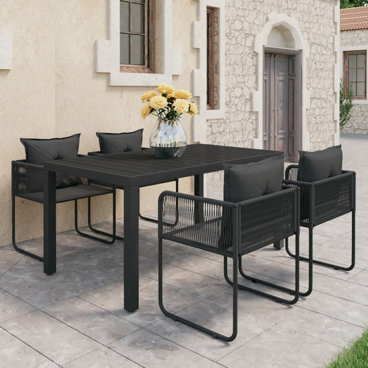 5-tlg. Garten-Essgruppe PVC Rattan Schwarz