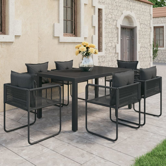 7-tlg. Garten-Essgruppe PVC Rattan Schwarz