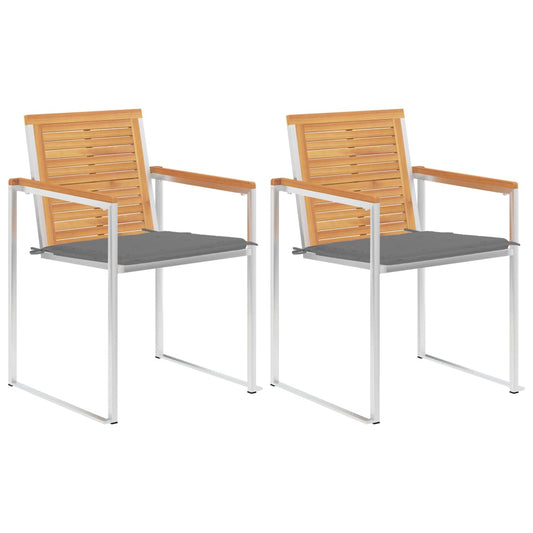 Gartenstühle mit Kissen 2 Stk. Massivholz Teak und Stahl