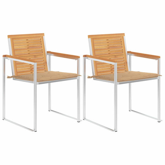 Gartenstühle mit Kissen 2 Stk. Massivholz Teak und Stahl
