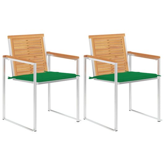 Gartenstühle mit Kissen 2 Stk. Massivholz Teak und Stahl