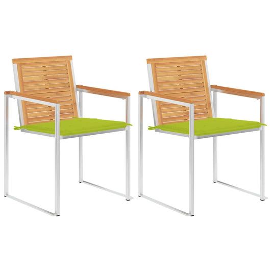 Gartenstühle mit Kissen 2 Stk. Massivholz Teak und Stahl