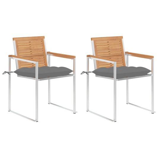 Gartenstühle mit Kissen 2 Stk. Massivholz Teak und Stahl
