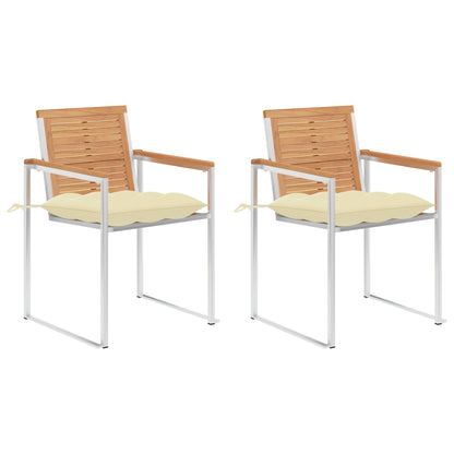 Gartenstühle mit Kissen 2 Stk. Massivholz Teak und Stahl