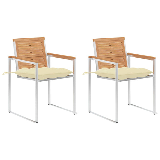 Gartenstühle mit Kissen 2 Stk. Massivholz Teak und Stahl