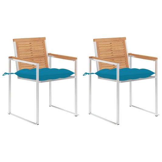 Gartenstühle mit Kissen 2 Stk. Massivholz Teak und Stahl
