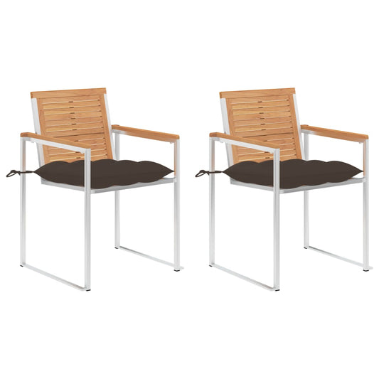 Gartenstühle mit Kissen 2 Stk. Massivholz Teak und Stahl