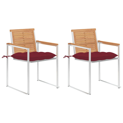 Gartenstühle mit Kissen 2 Stk. Massivholz Teak und Stahl