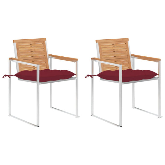 Gartenstühle mit Kissen 2 Stk. Massivholz Teak und Stahl
