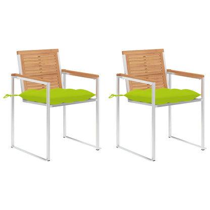 Gartenstühle mit Kissen 2 Stk. Massivholz Teak und Stahl