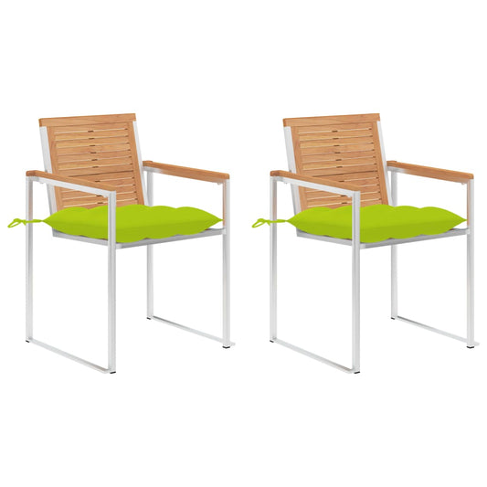 Gartenstühle mit Kissen 2 Stk. Massivholz Teak und Stahl