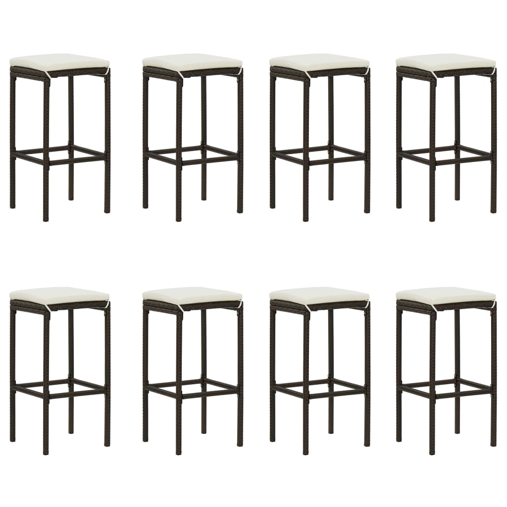 9-tlg. Gartenbar-Set mit Kissen Poly Rattan Braun