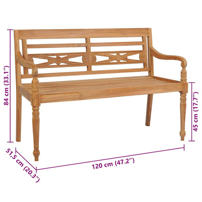 Batavia-Gartenbank mit Grünem Kissen 120 cm Teak Massivholz