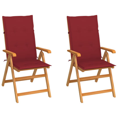 Gartenstühle 2 Stk. mit Weinroten Kissen Massivholz Teak