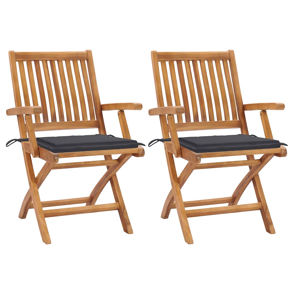 Gartenstühle 2 Stk. mit Anthrazit Kissen Massivholz Teak