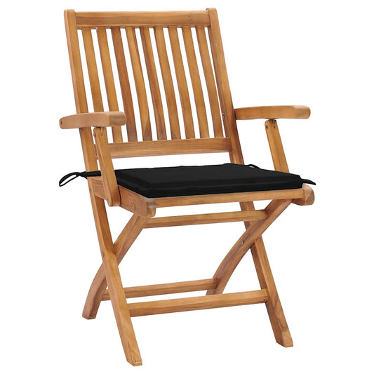 Gartenstühle 2 Stk. mit Schwarzen Kissen Teak Massivholz