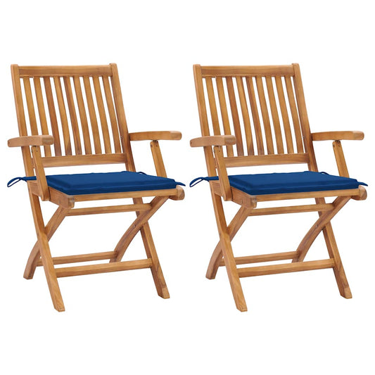 Gartenstühle 2 Stk. mit Königsblauen Kissen Teak Massivholz