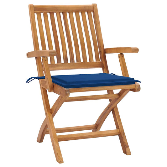 Gartenstühle 2 Stk. mit Königsblauen Kissen Teak Massivholz