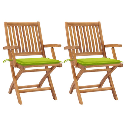 Gartenstühle 2 Stk. mit Hellgrünen Kissen Teak Massivholz
