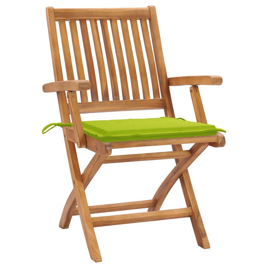 Gartenstühle 2 Stk. mit Hellgrünen Kissen Teak Massivholz