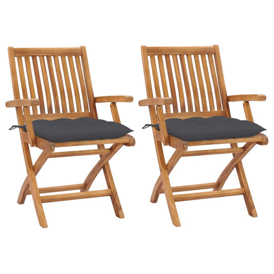 Gartenstühle 2 Stk. mit Anthrazit Kissen Massivholz Teak
