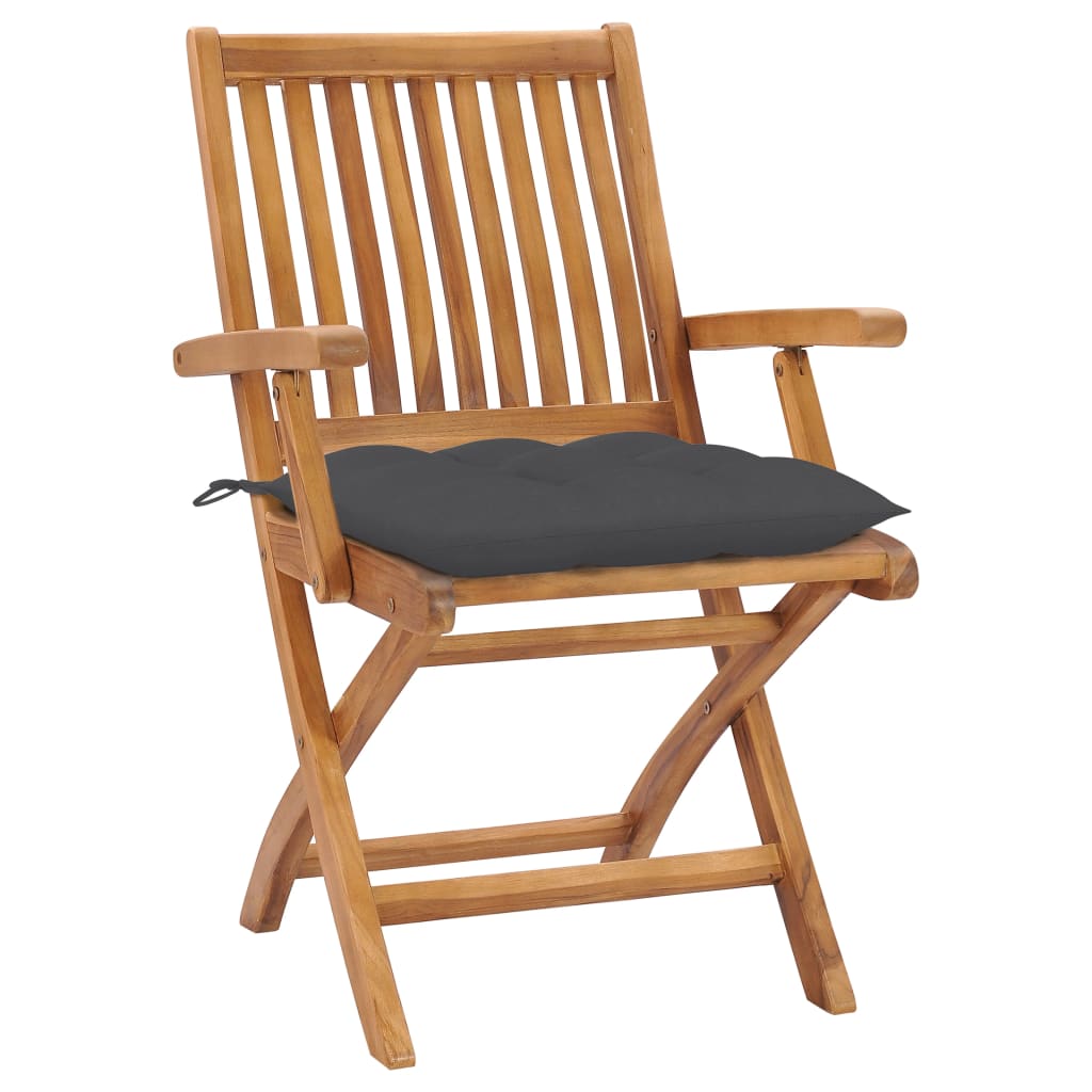 Gartenstühle 2 Stk. mit Anthrazit Kissen Massivholz Teak