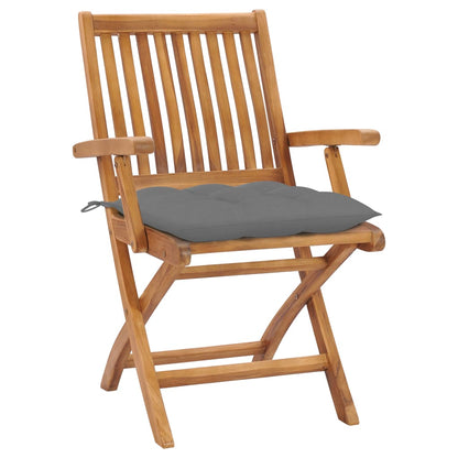 Gartenstühle 2 Stk. mit Grauen Kissen Massivholz Teak
