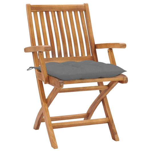 Gartenstühle 2 Stk. mit Grauen Kissen Massivholz Teak