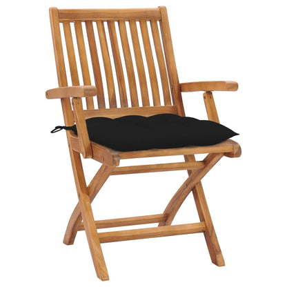 Gartenstühle 2 Stk. mit Schwarzen Kissen Massivholz Teak