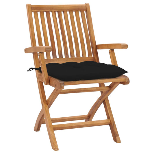 Gartenstühle 2 Stk. mit Schwarzen Kissen Massivholz Teak