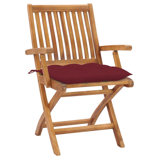 Gartenstühle 2 Stk. mit Weinroten Kissen Massivholz Teak
