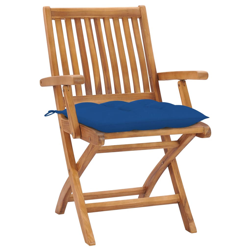 Gartenstühle 2 Stk. mit Blauen Kissen Massivholz Teak
