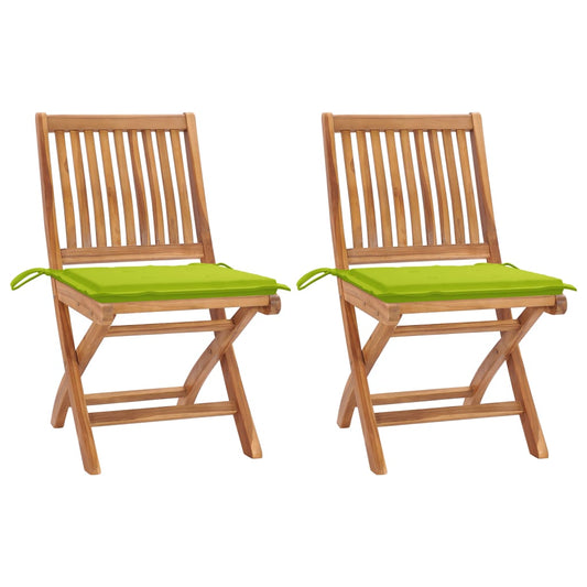 Gartenstühle 2 Stk. mit Hellgrünen Kissen Teak Massivholz
