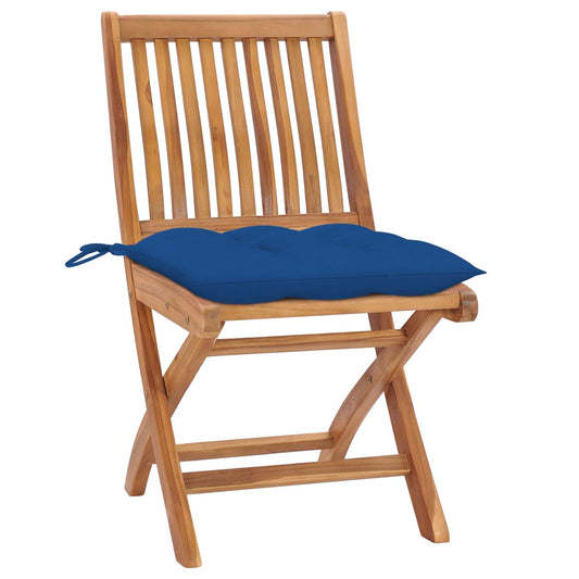Gartenstühle 2 Stk. mit Blauen Kissen Massivholz Teak