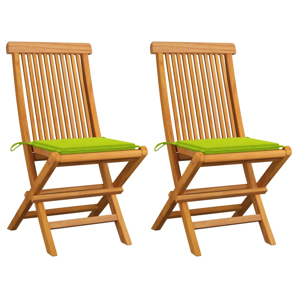 Gartenstühle mit Hellgrünen Kissen 2 Stk. Massivholz Teak