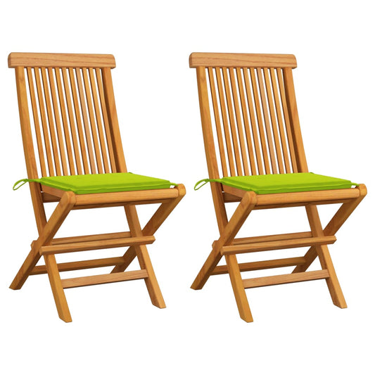 Gartenstühle mit Hellgrünen Kissen 2 Stk. Massivholz Teak
