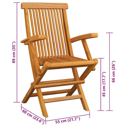 Gartenstühle mit Grauen Kissen 2 Stk. Massivholz Teak