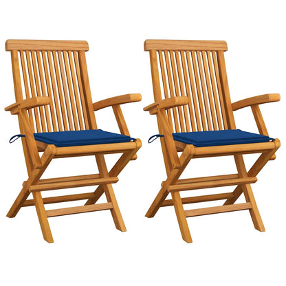 Gartenstühle mit Königsblauen Kissen 2 Stk. Massivholz Teak