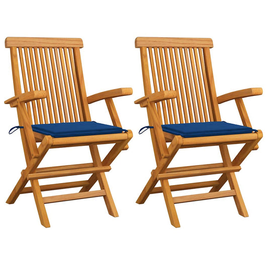 Gartenstühle mit Königsblauen Kissen 2 Stk. Massivholz Teak