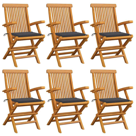 Gartenstühle mit Anthrazit Kissen 6 Stk. Massivholz Teak