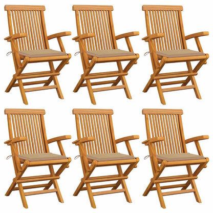 Gartenstühle mit Beige Kissen 6 Stk. Massivholz Teak