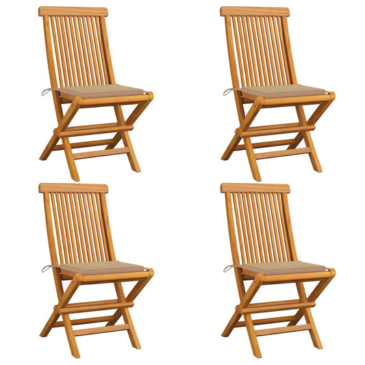 Gartenstühle mit Beige Kissen 4 Stk. Teak Massivholz