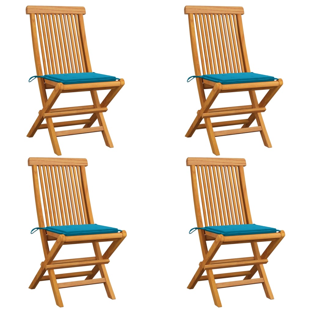 Gartenstühle mit Blauen Kissen 4 Stk. Teak Massivholz