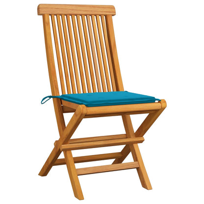 Gartenstühle mit Blauen Kissen 4 Stk. Teak Massivholz