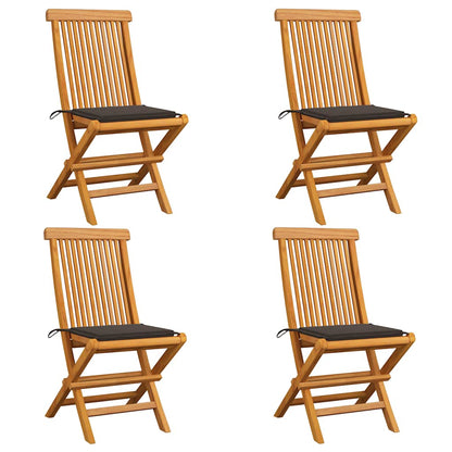 Gartenstühle mit Taupe Kissen 4 Stk. Teak Massivholz