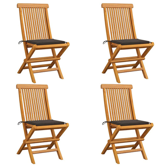 Gartenstühle mit Taupe Kissen 4 Stk. Teak Massivholz