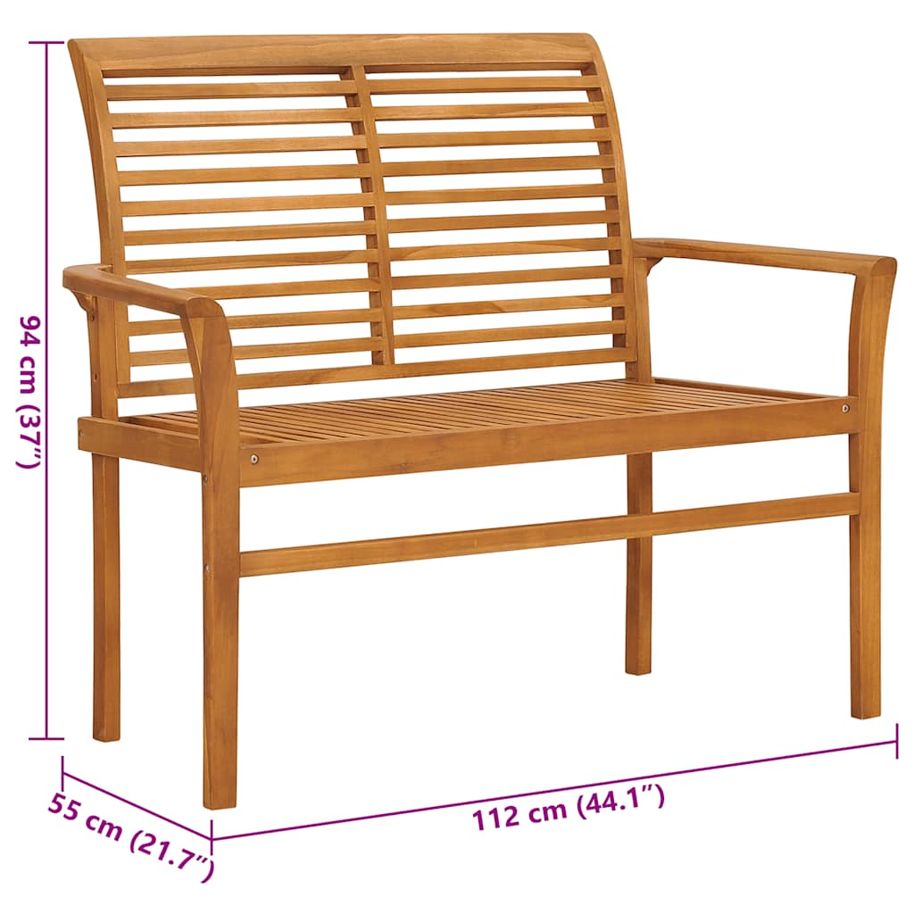 Gartenbank mit Beige Auflage 112 cm Massivholz Teak