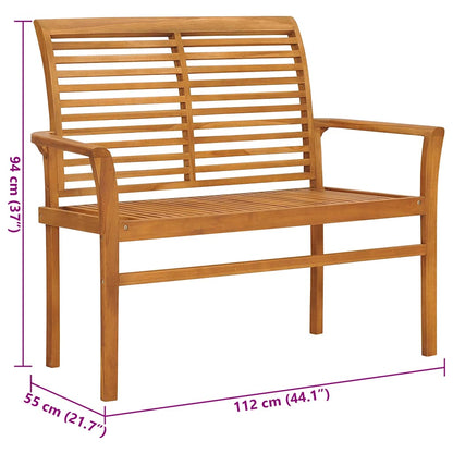 Gartenbank mit Weinroter Auflage 112 cm Massivholz Teak